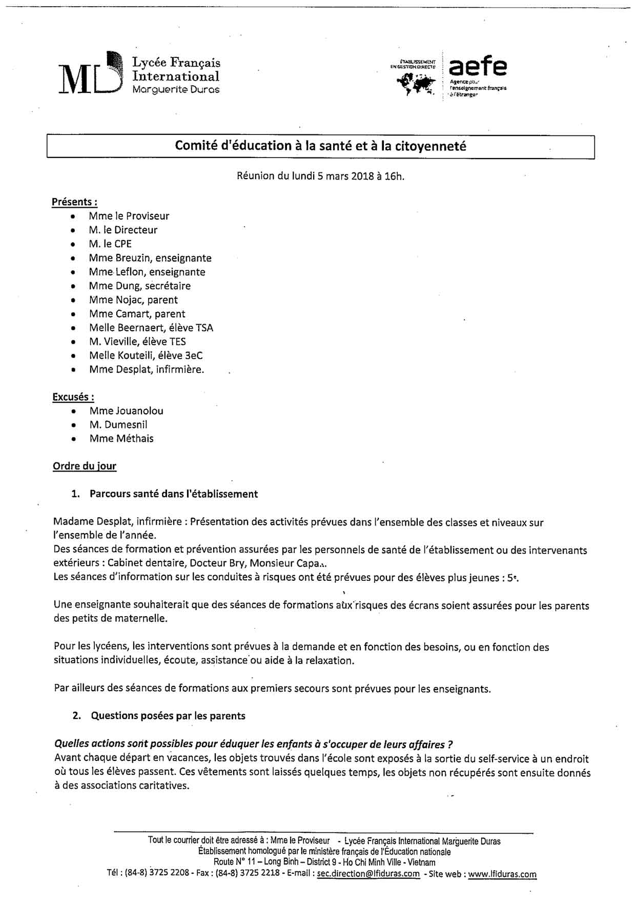 🇫🇷 Compte-rendu du CESC du 05 Mars 2018