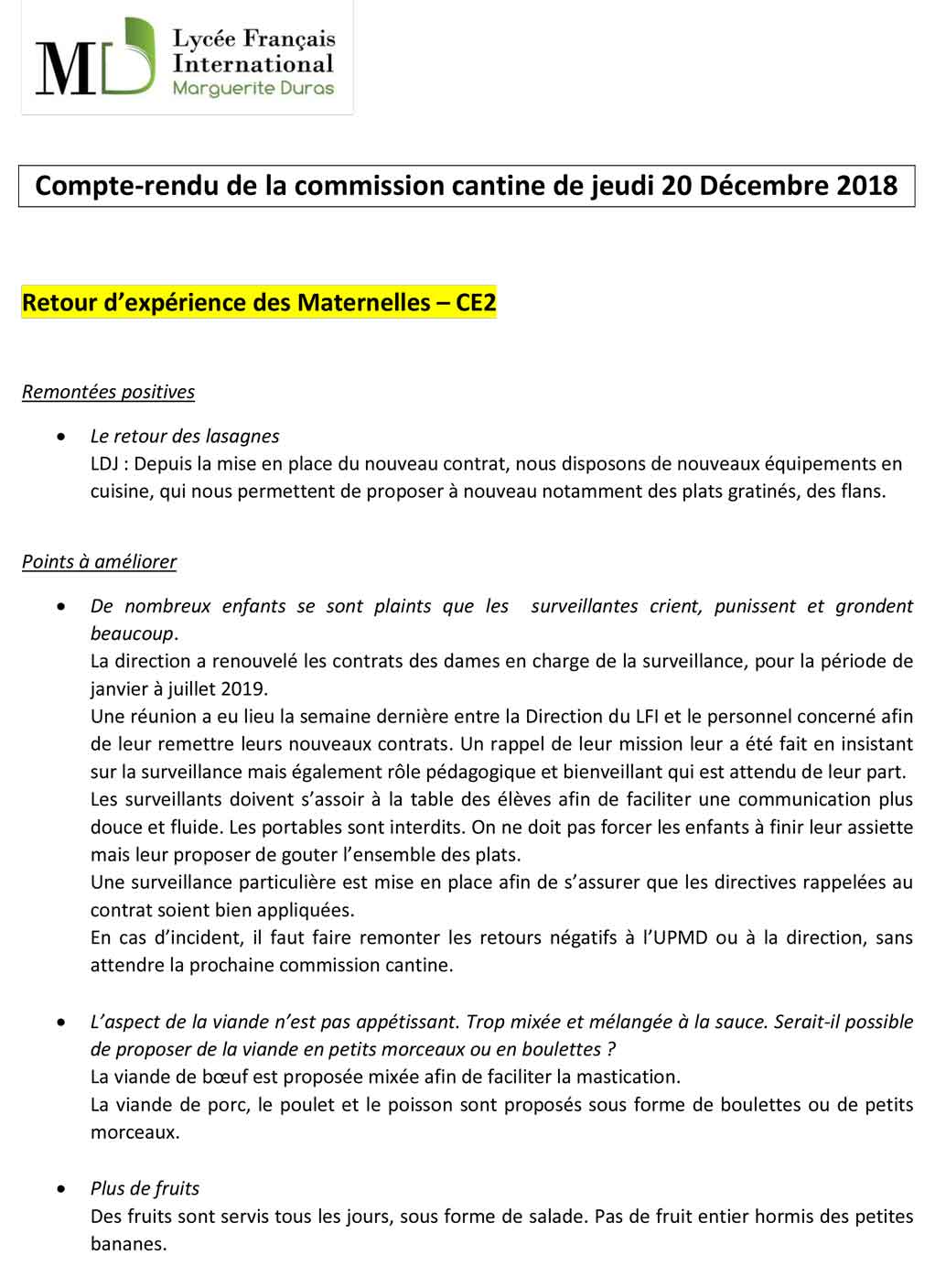 🇫🇷 Compte-rendu de la Commission Cantine du 20 décembre 2018