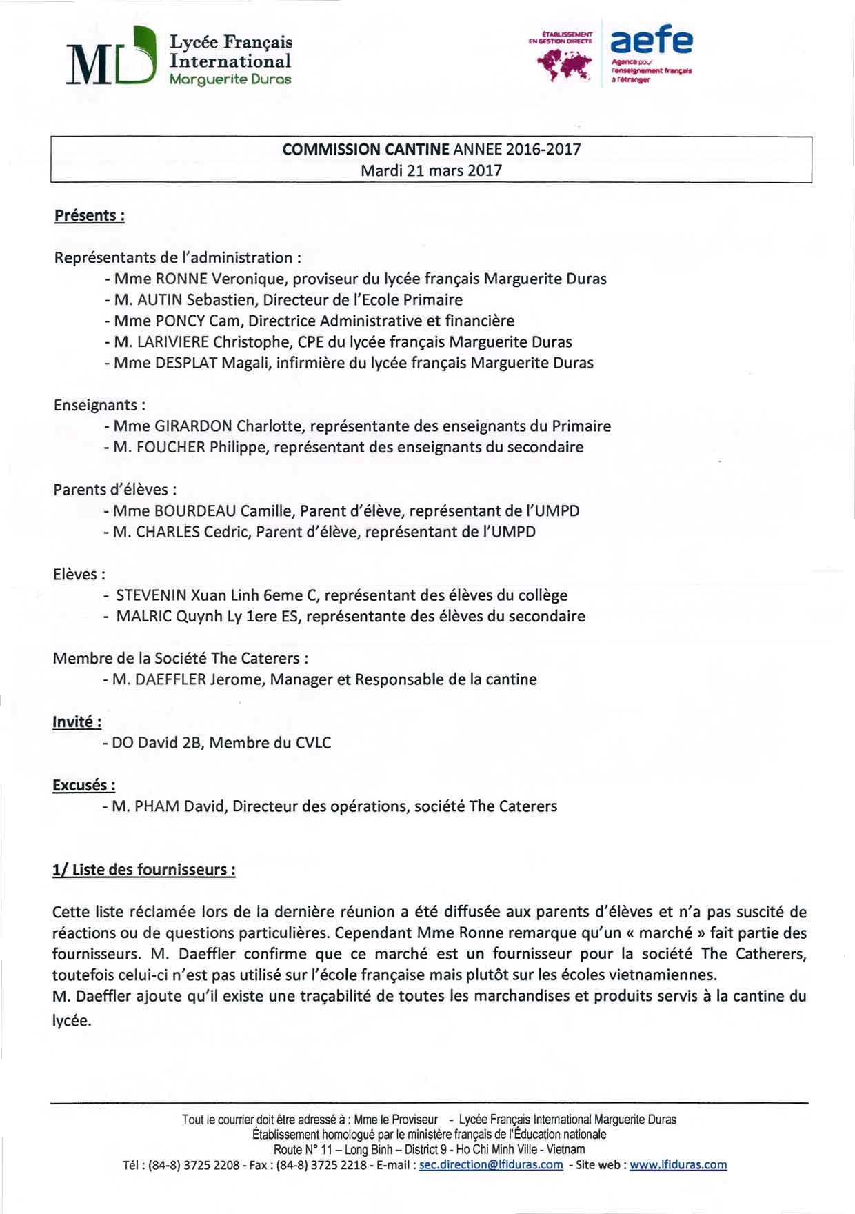 🇫🇷 Compte-rendu de la Commission Cantine du 21 mars 2017