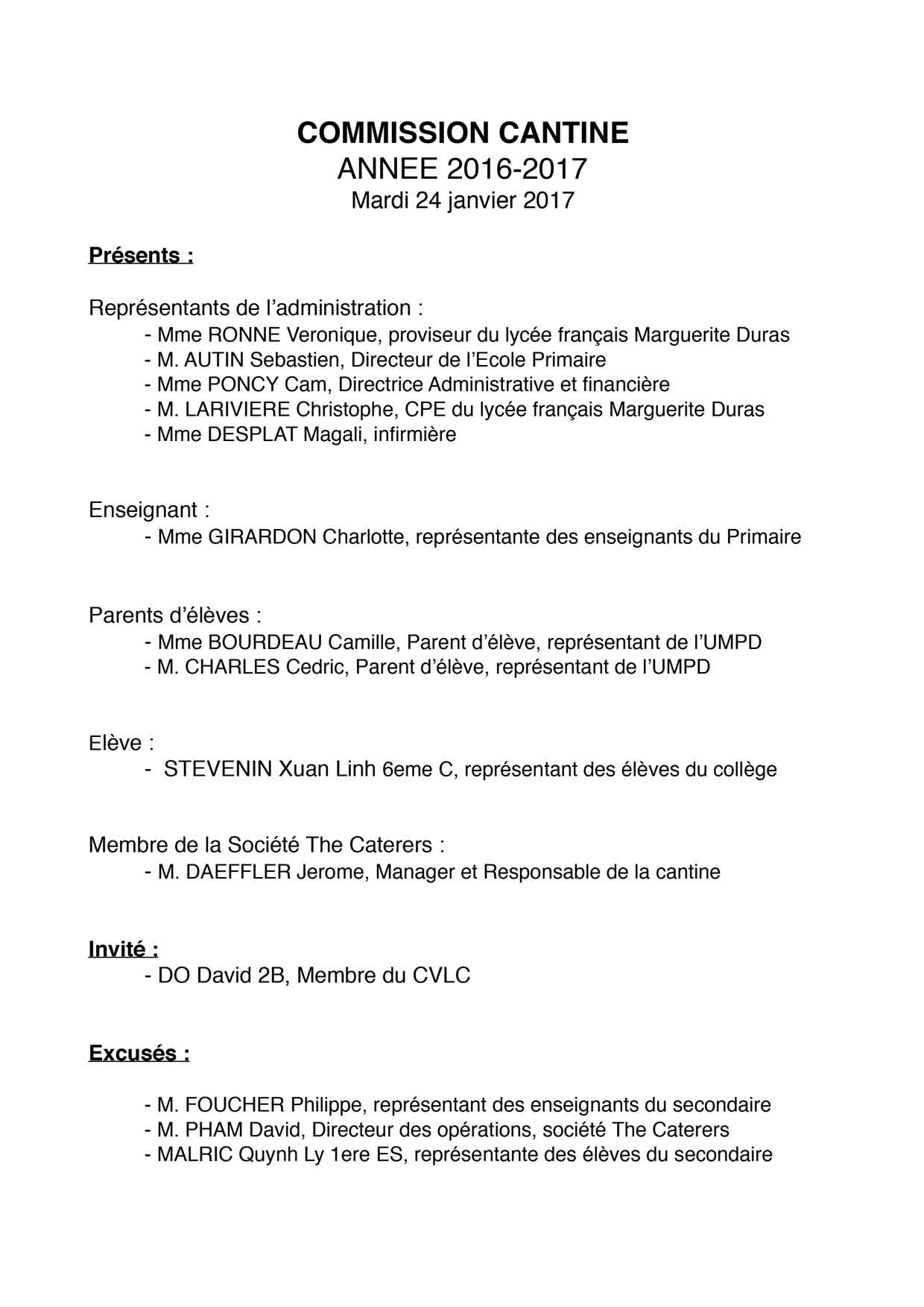 🇫🇷 Compte-rendu de la Commission Cantine du 24 janvier 2017