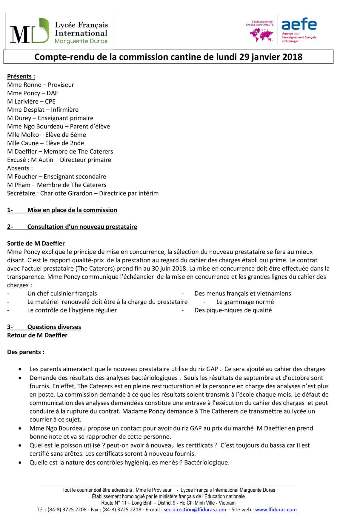 🇫🇷 Compte-rendu de la Commission Cantine du 29 janvier 2018