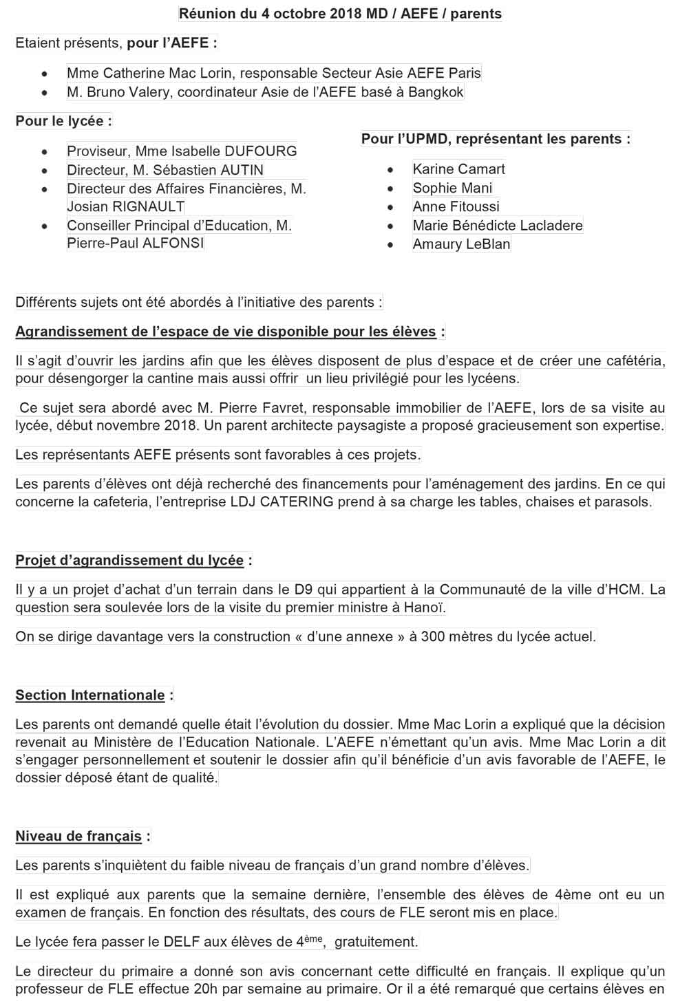 🇫🇷 Compte-rendu de la rencontre avec l&rsquo;AEFE du 04 octobre 2018