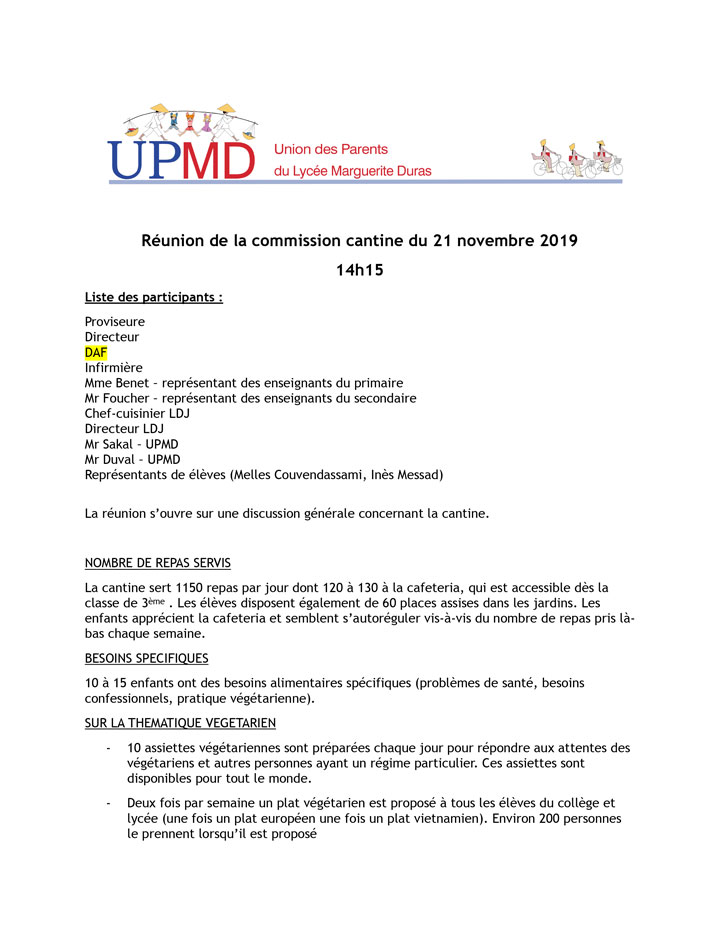 🇫🇷 Compte-rendu de la Commission Cantine du 21/11/2019